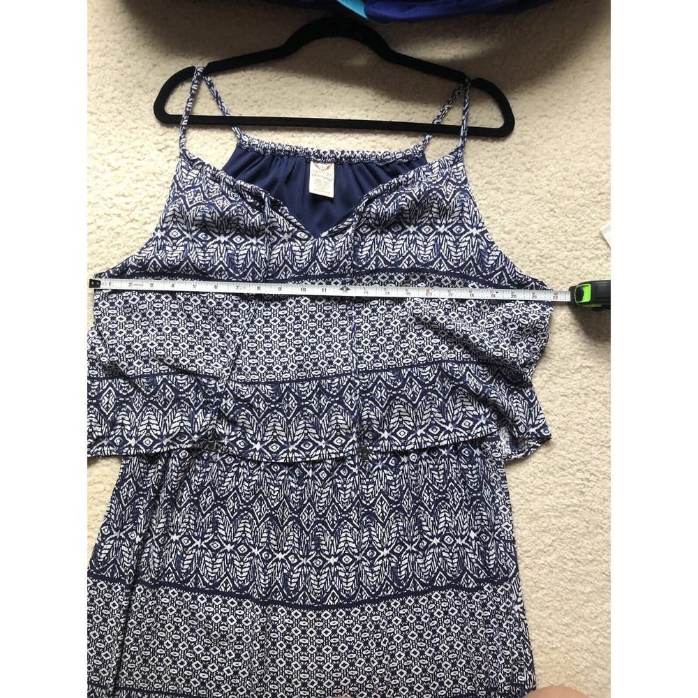 Faded Glory Dress XXL Blue White Knee Length Tiered Boho Spaghetti Straps Cruise - Picture 3 of 10